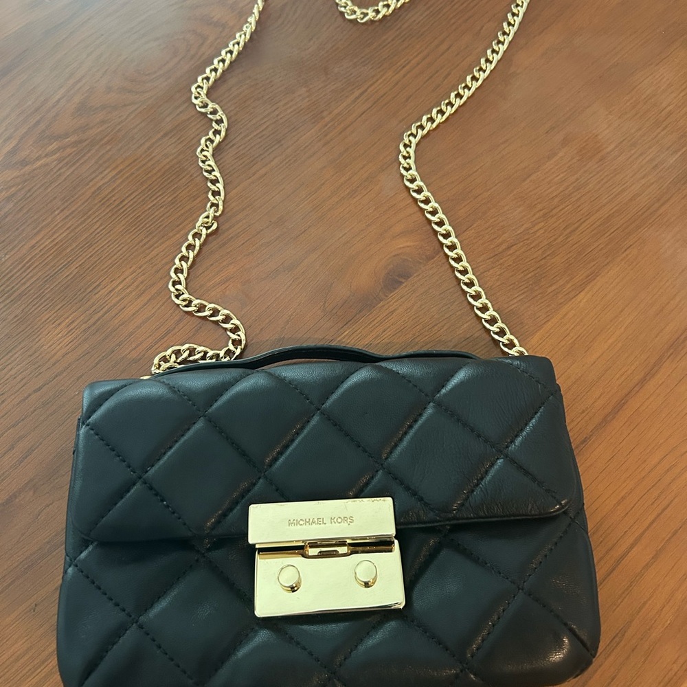 Michael Kors Sloan Small Messenger Quilted Crossbody Bag with Gold Chain